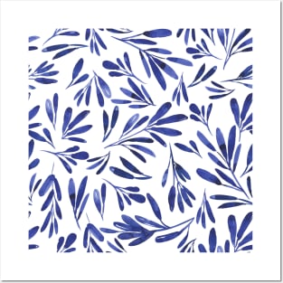 Blue Leaves Pattern Posters and Art